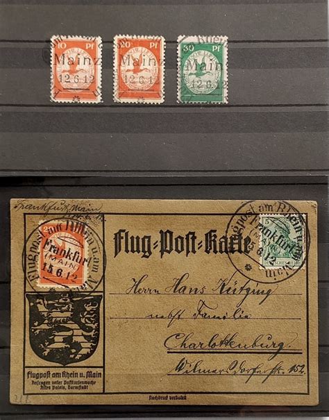 Deutsches Reich 1912 Komplette Serie Und Karte Flugpostmarken Mi