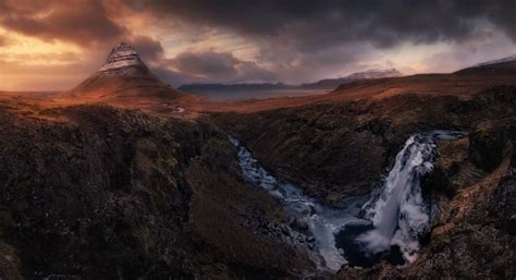 Wallpaper Landscape Mountains Waterfall Sunset Sea Rock Nature