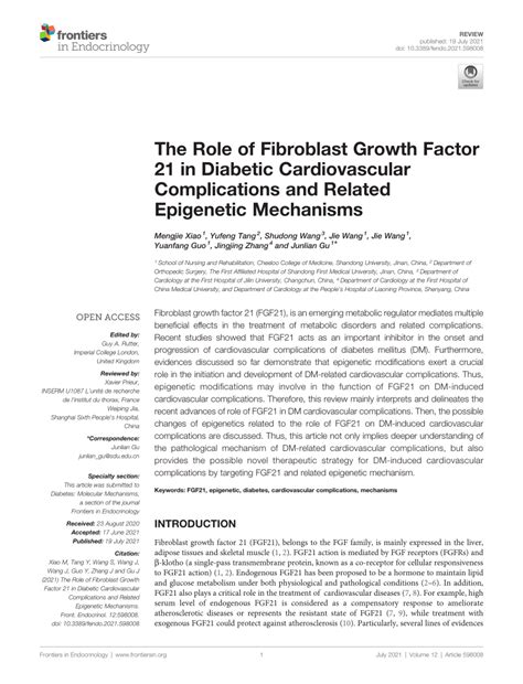 Pdf The Role Of Fibroblast Growth Factor 21 In Diabetic Cardiovascular Complications And