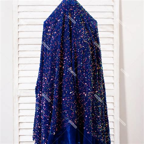 Shimmering Iridescent 5mm Sequins On Royal Blue Velvet Oneyard