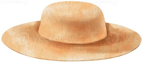 Cute Straw Boater Hat Watercolor Style Fashion Element Png