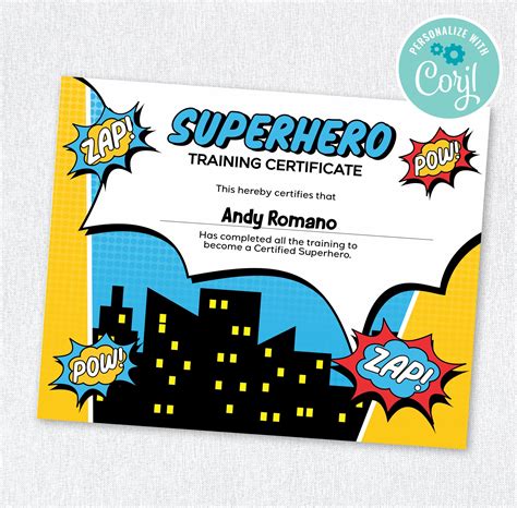 Superhero Certificate Superhero Training Certificate Printable