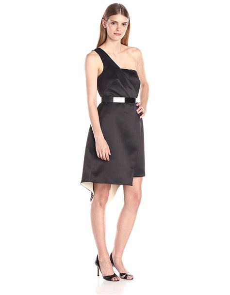 Halston Heritage Womens One Shoulder Asymmetrical Hem Cocktail Dress