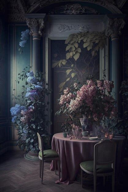 Premium AI Image | A painting of a table with flowers on it