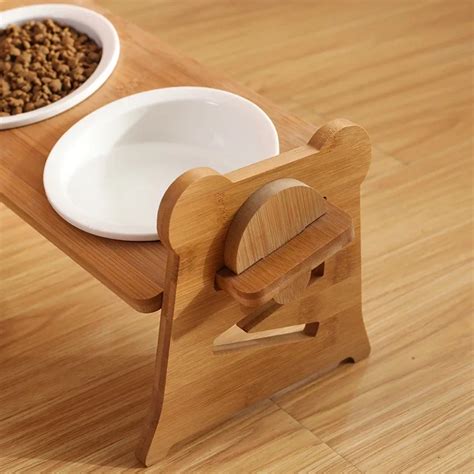 Cuenco De Cer Mica Para Gatos Alimentador Doble De Madera Plato De