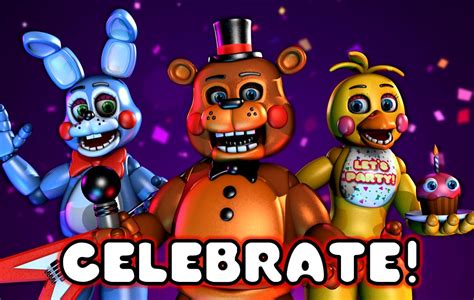 Stylized Toy Animatronics Celebrate Poster Rfivenightsatfreddys