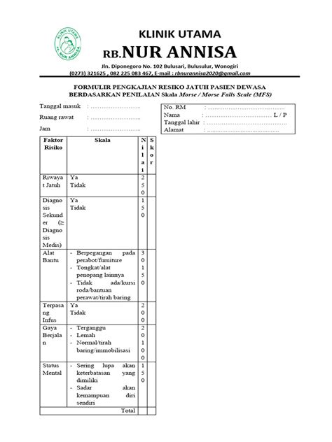 Form Resiko Jatuh Dewasa Skala Morse Pdf