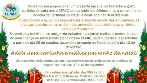 CAMPANHA ADOTE UMA CARTINHA E REALIZE UM SONHO DE NATAL CEMIC