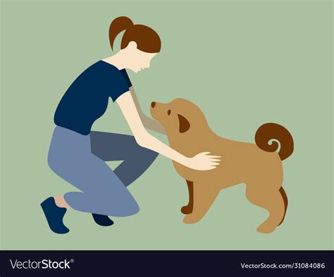 Cute cartoon woman stroking a dog Royalty Free Vector Image