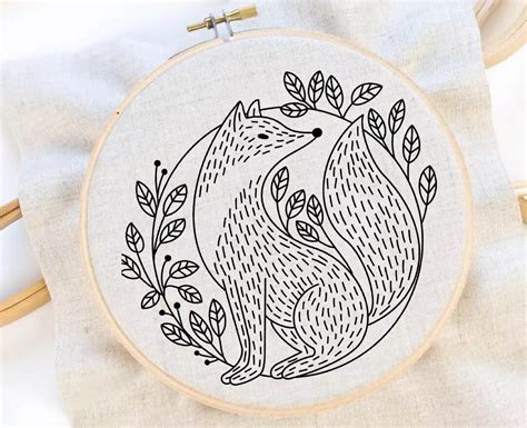 Fox Embroidery Pattern Floral Embroidery Pattern Fox Hand Embroidery