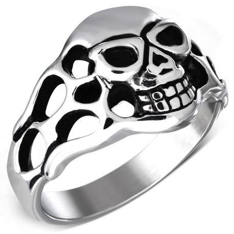 Bague chevalière homme acier inoxydable tête de mort biker motard