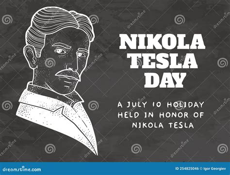 Nikola Tesla Portrait Illustration Line Art Vector Poster Template