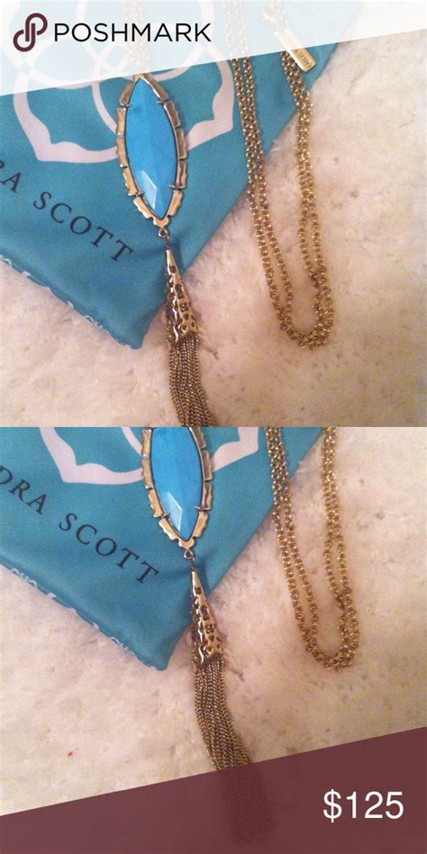 Kendra Scott Marquise Turquoise Tassel Necklace Necklace Kendra Scott Jewelry Gold Necklace