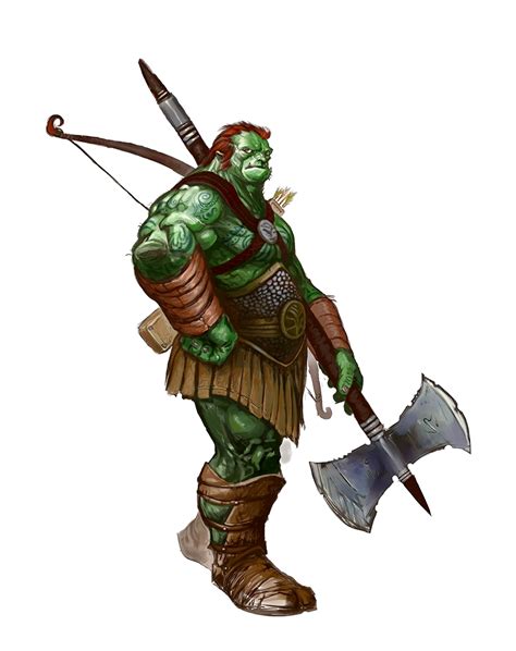 Male Orc Greataxe Barbarian Pathfinder PFRPG DND D D D20 Fantasy