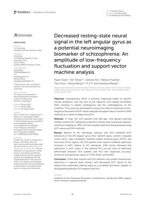 Pdf Decreased Resting State Neural Signal In The Left Angular Gyrus