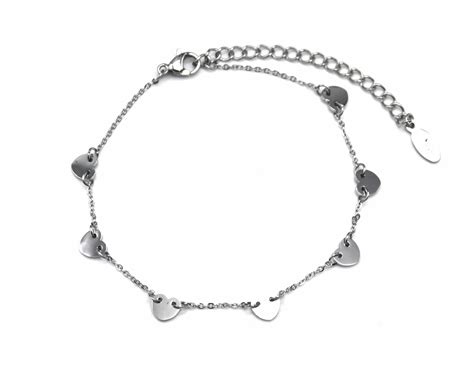 Bc E Bracelet Fine Cha Ne Avec Multi Charms Coeurs Acier Argent