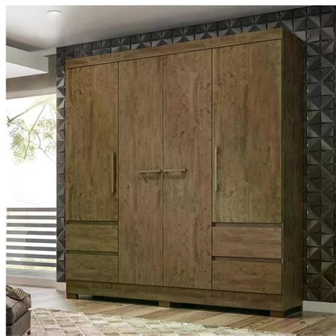 Guarda Roupa Casal Portas Gavetas Roma Castanho Wood Moval