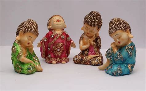 Multicolor Polyresin Baby Monk Statues Set For Interior Decor Size