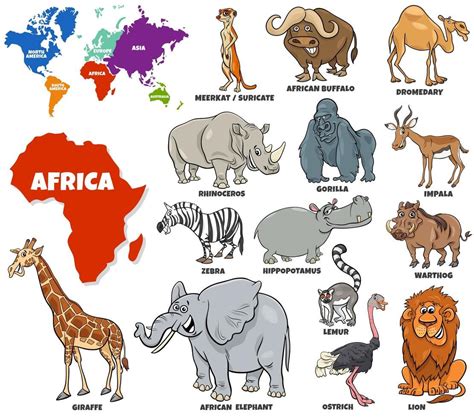 Educational Set of African Animals with Map Background