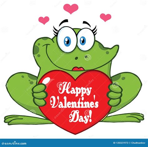 Frog Female Cartoon Mascot Character Holding A Valentine Love Heart