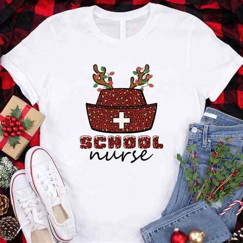 Christmas School Nurse Shirt Cheetah School Nurse Shirt Reindeer