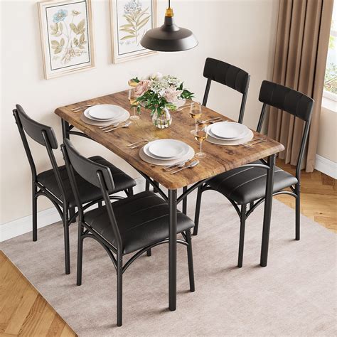 Idealhouse Dining Table Set For 4 Kitchen Table And Chairs Metal And