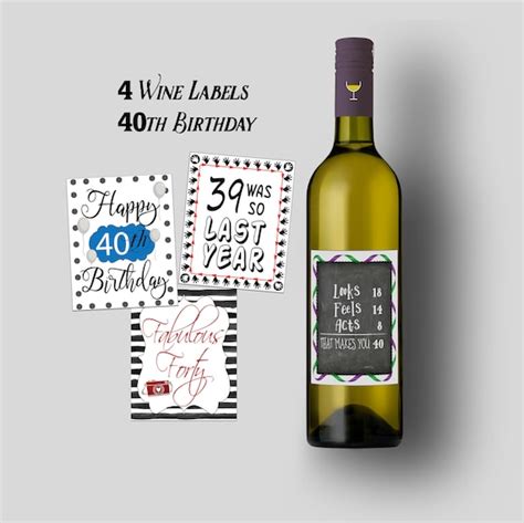 40 And Fabulous Printable Birthday Wine Label 40th Birthday Instant Download Pdf Paper And Party