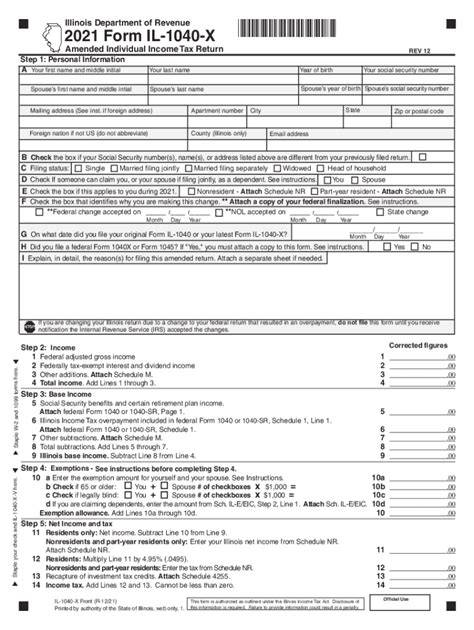 Il Dor Il 1040 X 2021 2022 Fill And Sign Printable Template Online Us Legal Forms