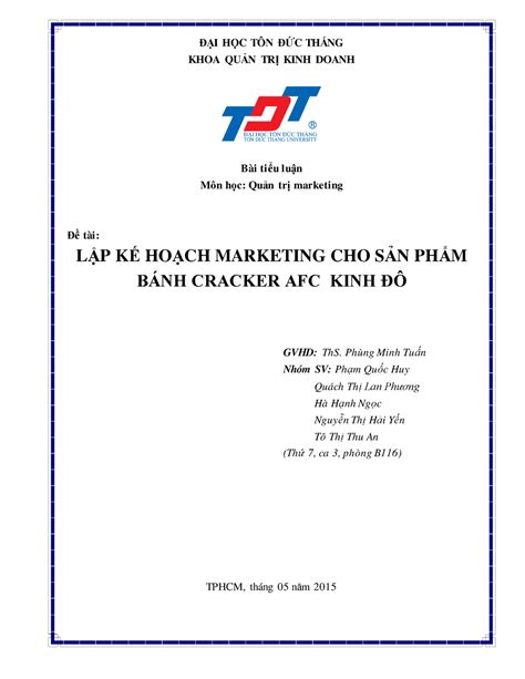 Tiểu luận Lập kế hoạch Marketing cho sản phẩm bánh Cracker AFC Kinh Đô