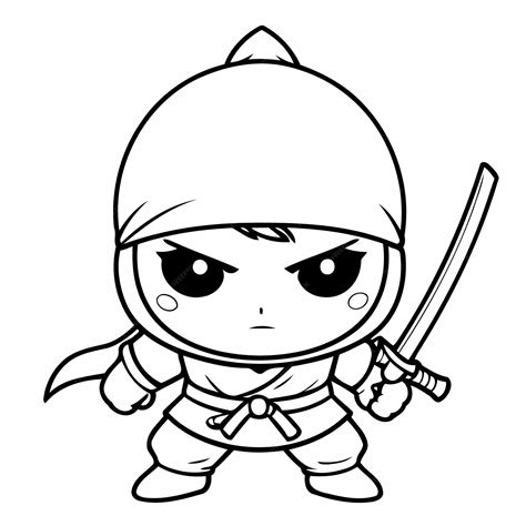 Ninja Gracioso Para Niños Página De Colorear Vector Premium