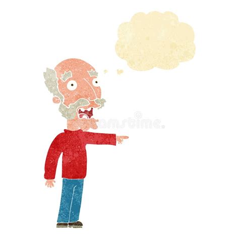 Cartoon Scared Old Man Pointing with Thought Bubble Stock Illustration - Illustration of cartoon ...