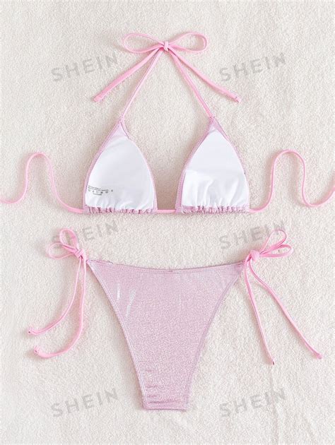 Shein Swim Y Glam Conjunto De Bikini Con Purpurina Sujetador