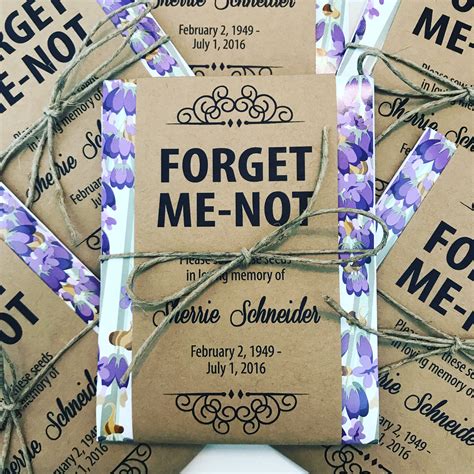 Purple And Lavender Forget Me Not Memorial Flower Seed Packet Favors With