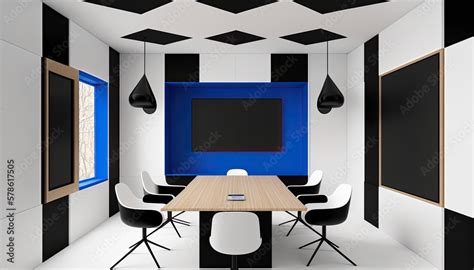 Interior design of a modern office room. Zoom background. Generative AI ...