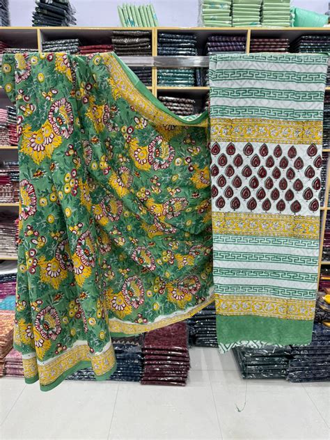 Garden Green Hand Block Printed Cotton Saree Vibrant And Versatile Kirans Boutique