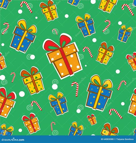 Seamless Gift Pattern On Green Background Stock Vector Illustration