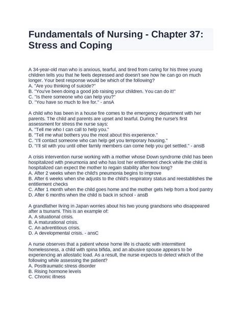 Stress And Coping In Nursing Exams Nursing Docsity