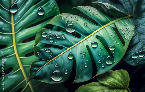 Rainforest Leaves. Generative AI. A digital illustration of realistic tropical rain forest ...