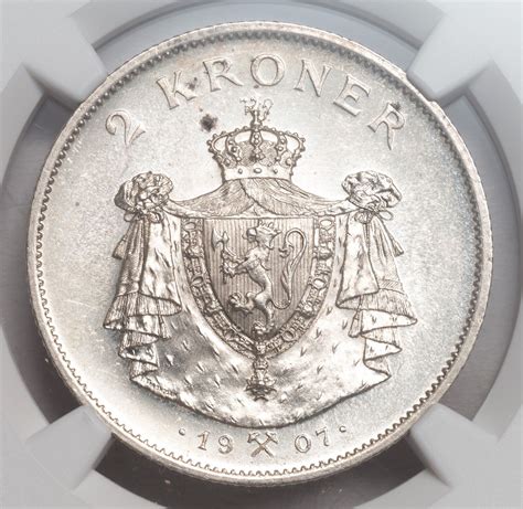 Kingdom Of Norway Haakon Vii Rare Silver Kroner Coin Ngc Ms