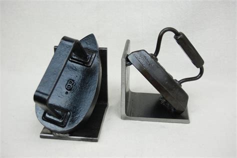 Vintage Cast Iron Iron Bookends, Welded to Steel Base, Industrial Style ...