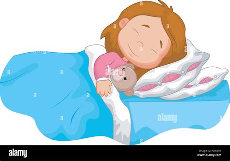 Cartoon Girl Sleeping With Stuffed Bear Stock Vector Image And Art Alamy