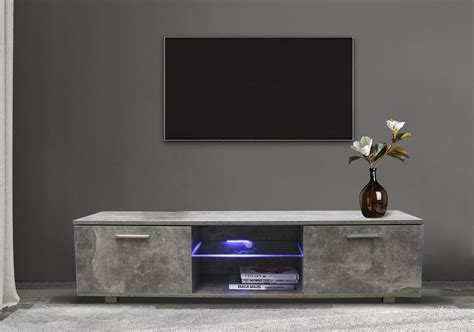 Tv Meubel Tv Kast Tenus Met Led Verlichting Industrieel Grijs Beton