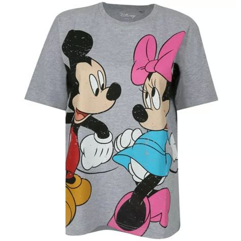 Disney Ladies T Shirt Mickey And Minnie Mouse Oversized Grey S Xl