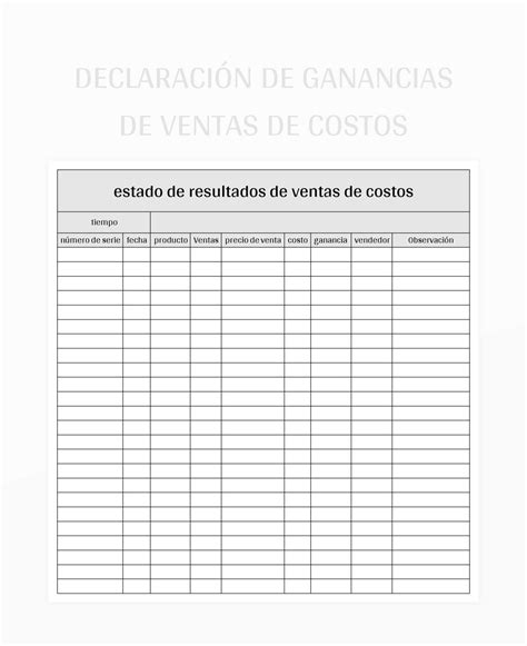 Plantilla De Formato Excel Declaración De Ganancias De Ventas De Costos