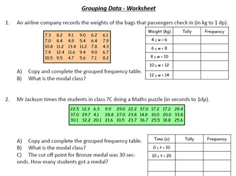 Grouped Frequency Table Worksheet Pdf Teacher Math Worksheet