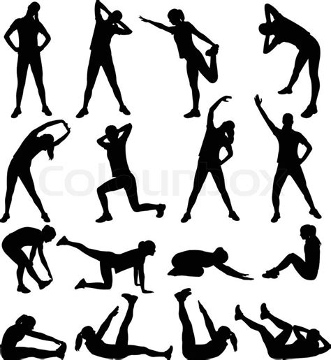 Woman exercising silhouettes ... | Stock vector | Colourbox