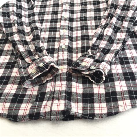 Macys Club Room Plaid Flannel Shirt Black White Check… Gem