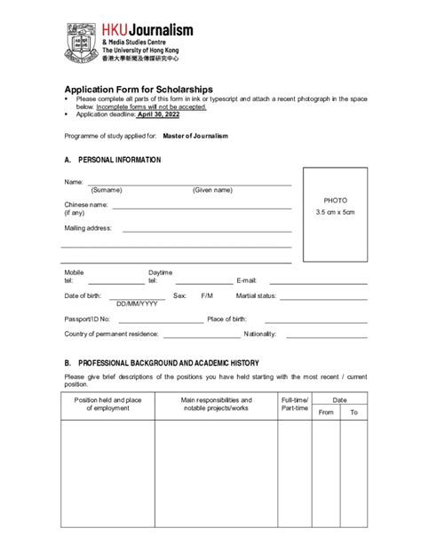 Fillable Online Jmsc Hku Application Form For Graduate And Out Of