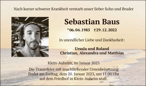 Traueranzeigen Von Sebastian Baus Trauer Op Online De