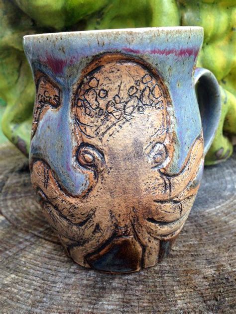 Hand Carved Pottery Mug Octopus Large Coffee Mug Animal Mug Etsy